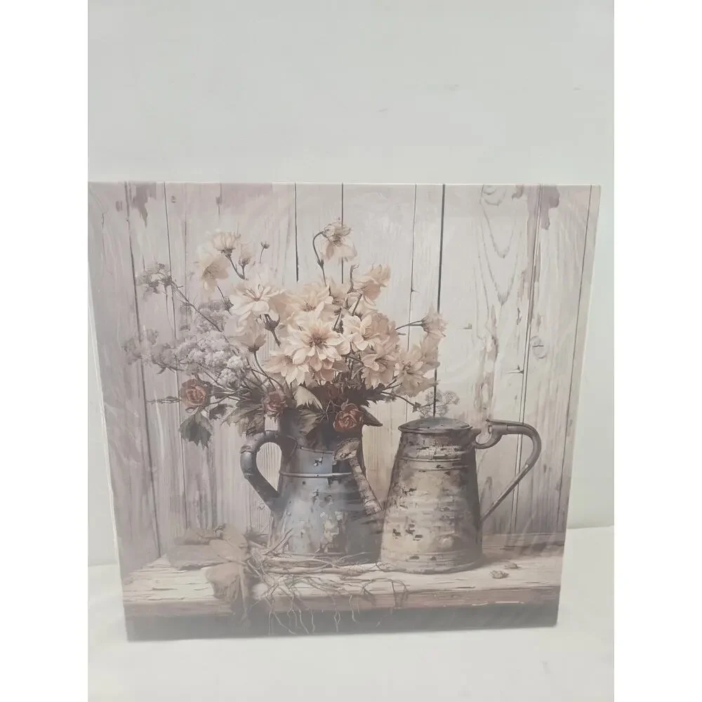 Farmhouse Vintage Rustic Floral Wall Art – Retro Flower Canvas Home Decor